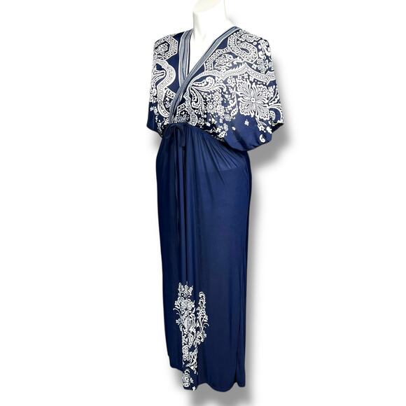 Just Love Womens Kaftan Dress Empire Waist Maxi Floral Print Blue White XL - Picture 6 of 11